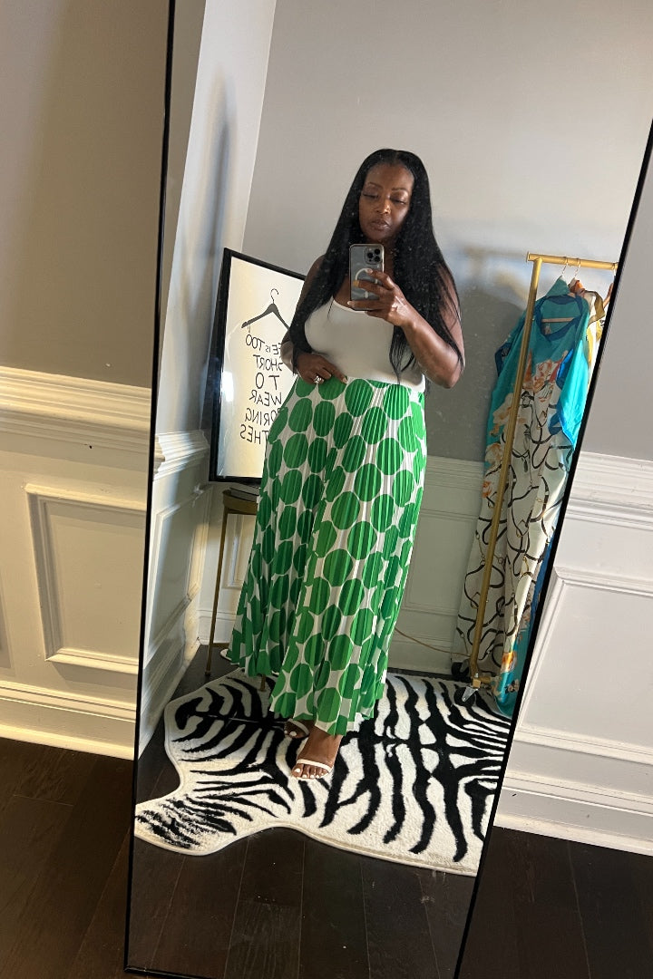 Classy and Fabulous Polka Dot Plated Maxi Skirt - Kelly Green
