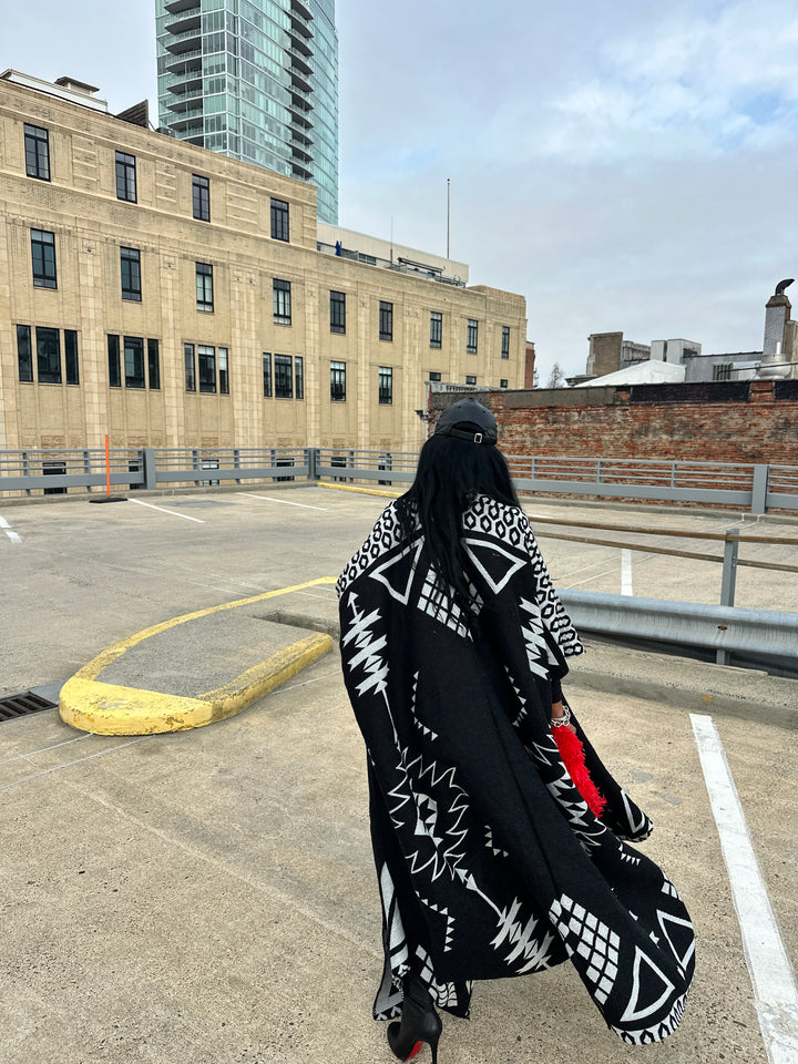 Rich Auntie Open Front Winter Kimono for Women- Black and Grey Blend Ships 1/30