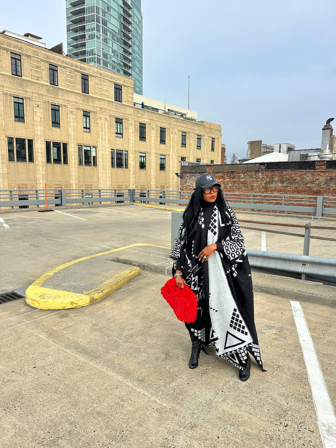 Rich Auntie Open Front Winter Kimono for Women- Black and Grey Blend Ships 1/30