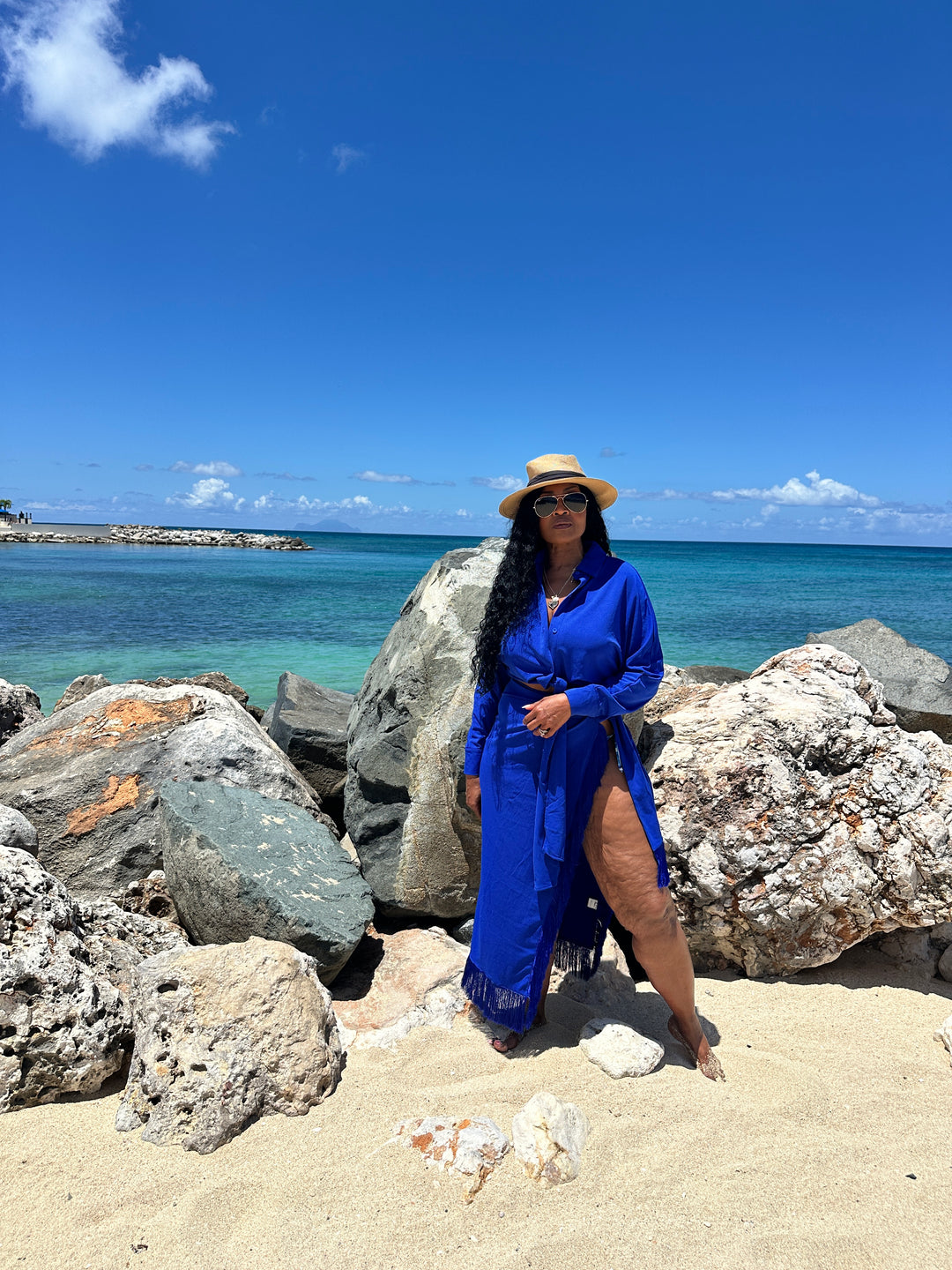 Vacation 2 piece Fringe Sarong Set - Royal Blue