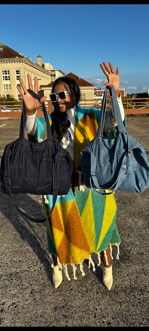 Denim Oversized Tote with Adjustable strap Light Denim