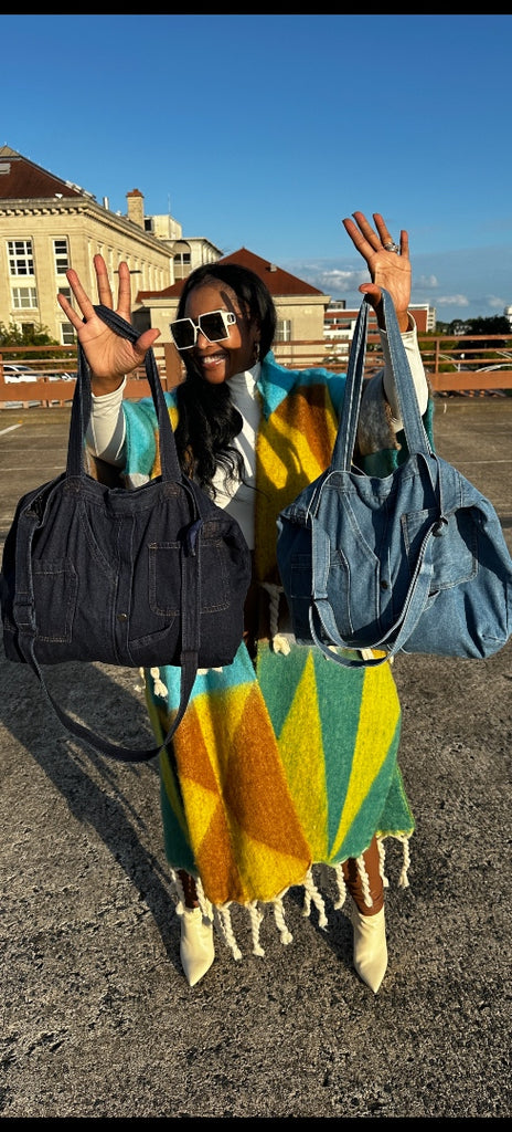 Denim Oversized Tote with Adjustable strap Light Denim – All