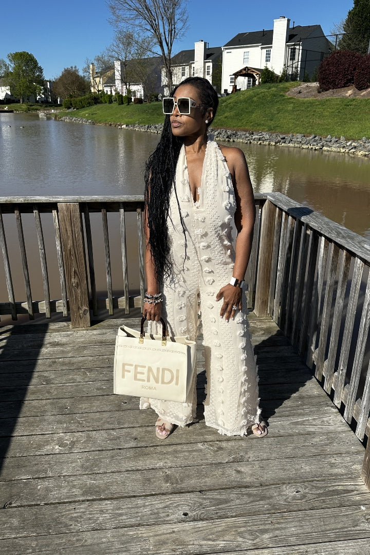 Feels Like Summer Open Back Embellished Jumpsuit - Cream