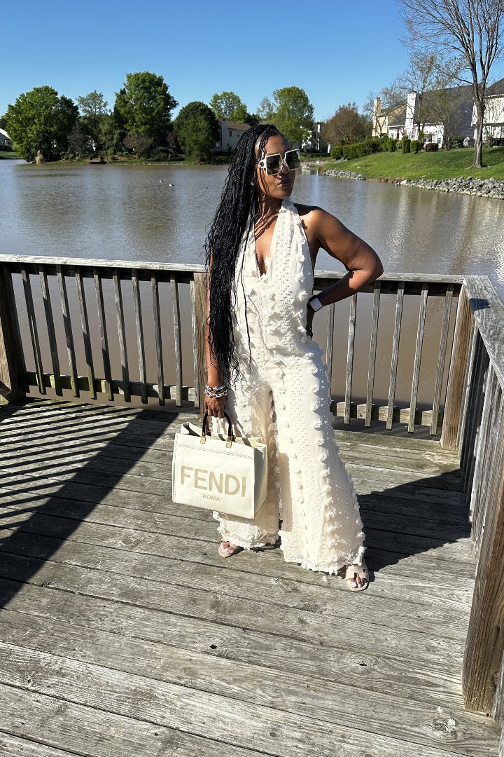 Feels Like Summer Open Back Embellished Jumpsuit - Cream