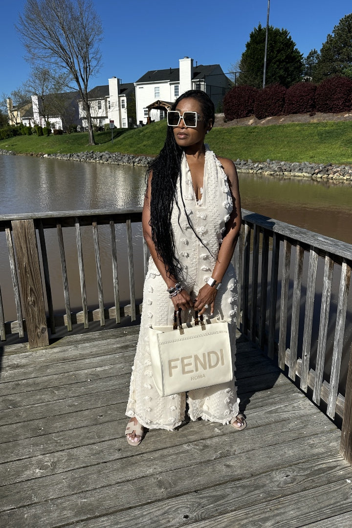 Feels Like Summer Open Back Embellished Jumpsuit - Cream