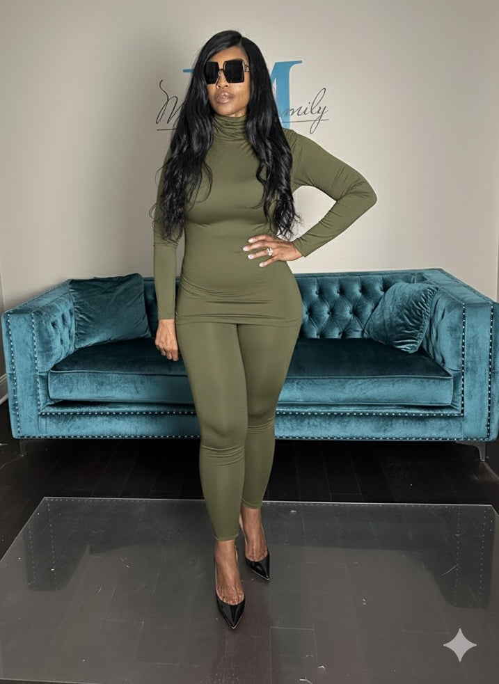 Fall Outfits for Women – Dark Olive 2-Piece Essentials Set