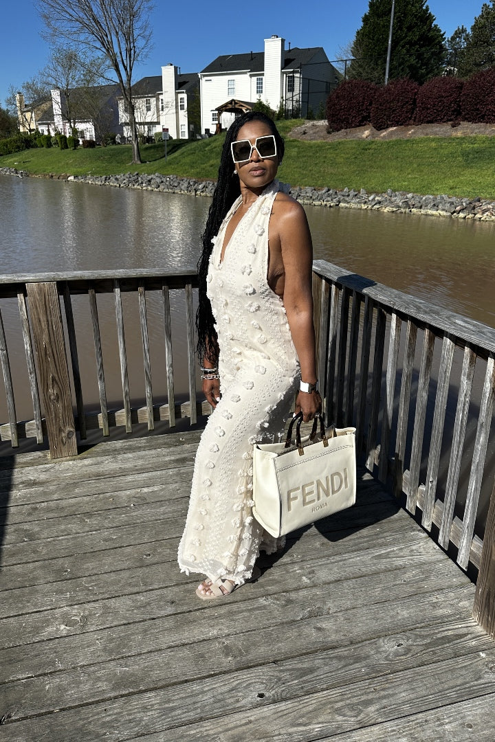 Feels Like Summer Open Back Embellished Jumpsuit - Cream