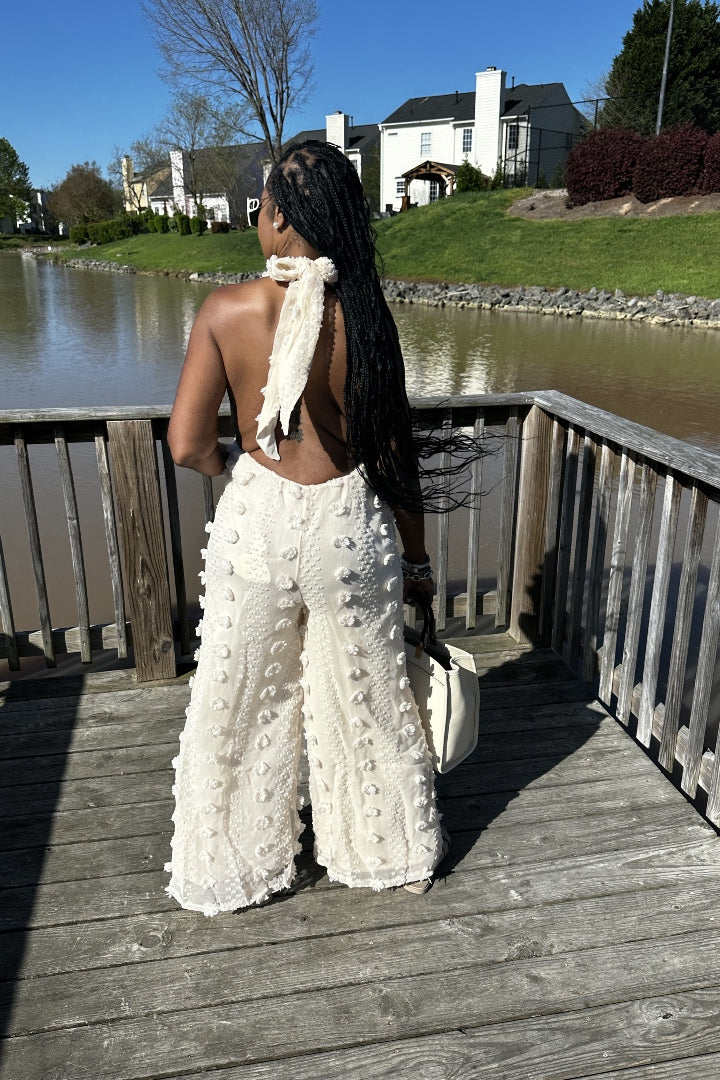 Feels Like Summer Open Back Embellished Jumpsuit - Cream
