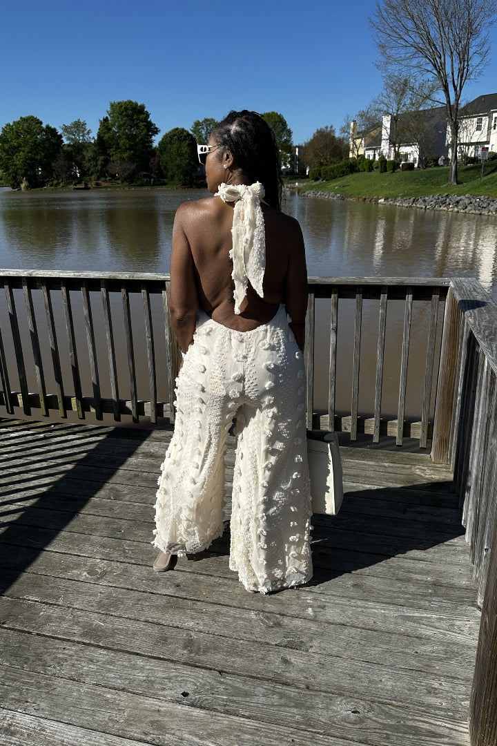 Feels Like Summer Open Back Embellished Jumpsuit - Cream