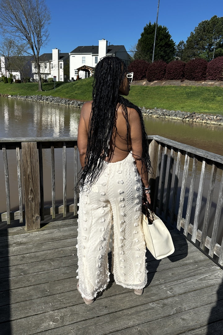 Feels Like Summer Open Back Embellished Jumpsuit - Cream
