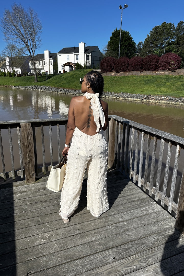 Feels Like Summer Open Back Embellished Jumpsuit - Cream
