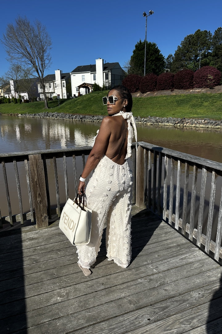 Feels Like Summer Open Back Embellished Jumpsuit - Cream