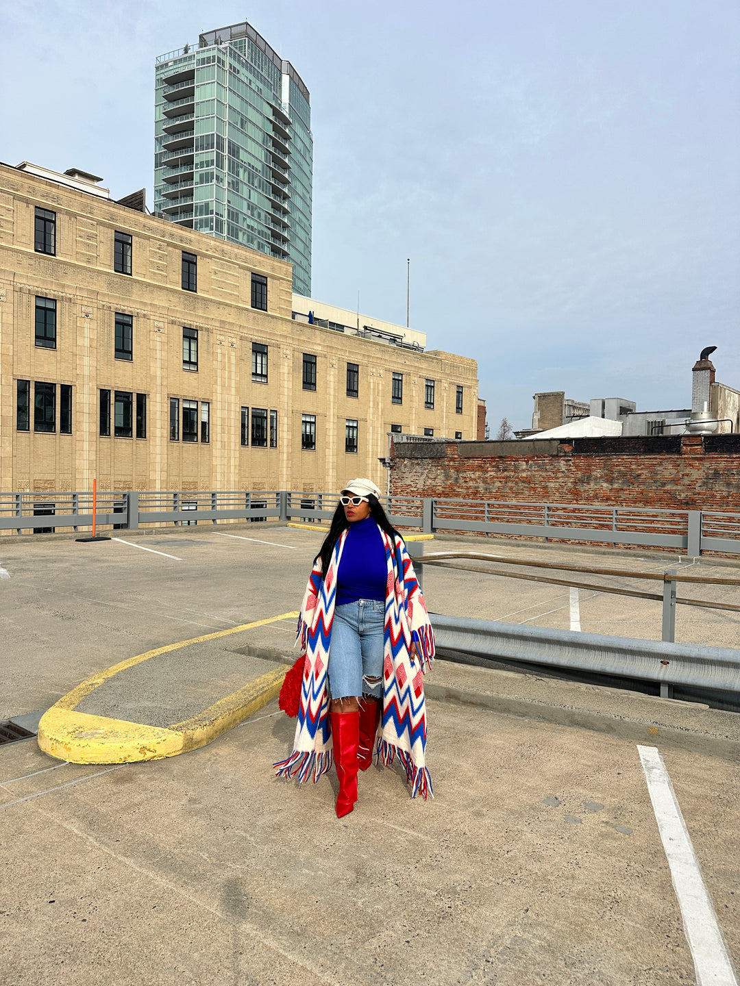 Rich Auntie Winter Fashion Kimono Coat - Red Cream Blue Blend Blend Ships 1/30