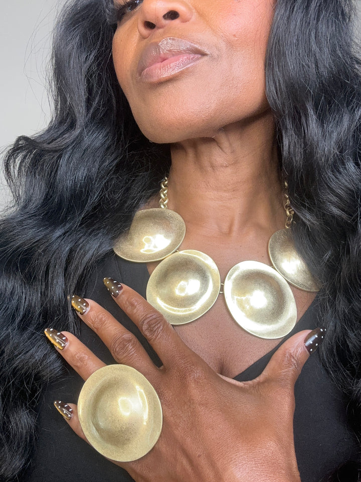 Chunky Fashion Plate Necklace - Gold