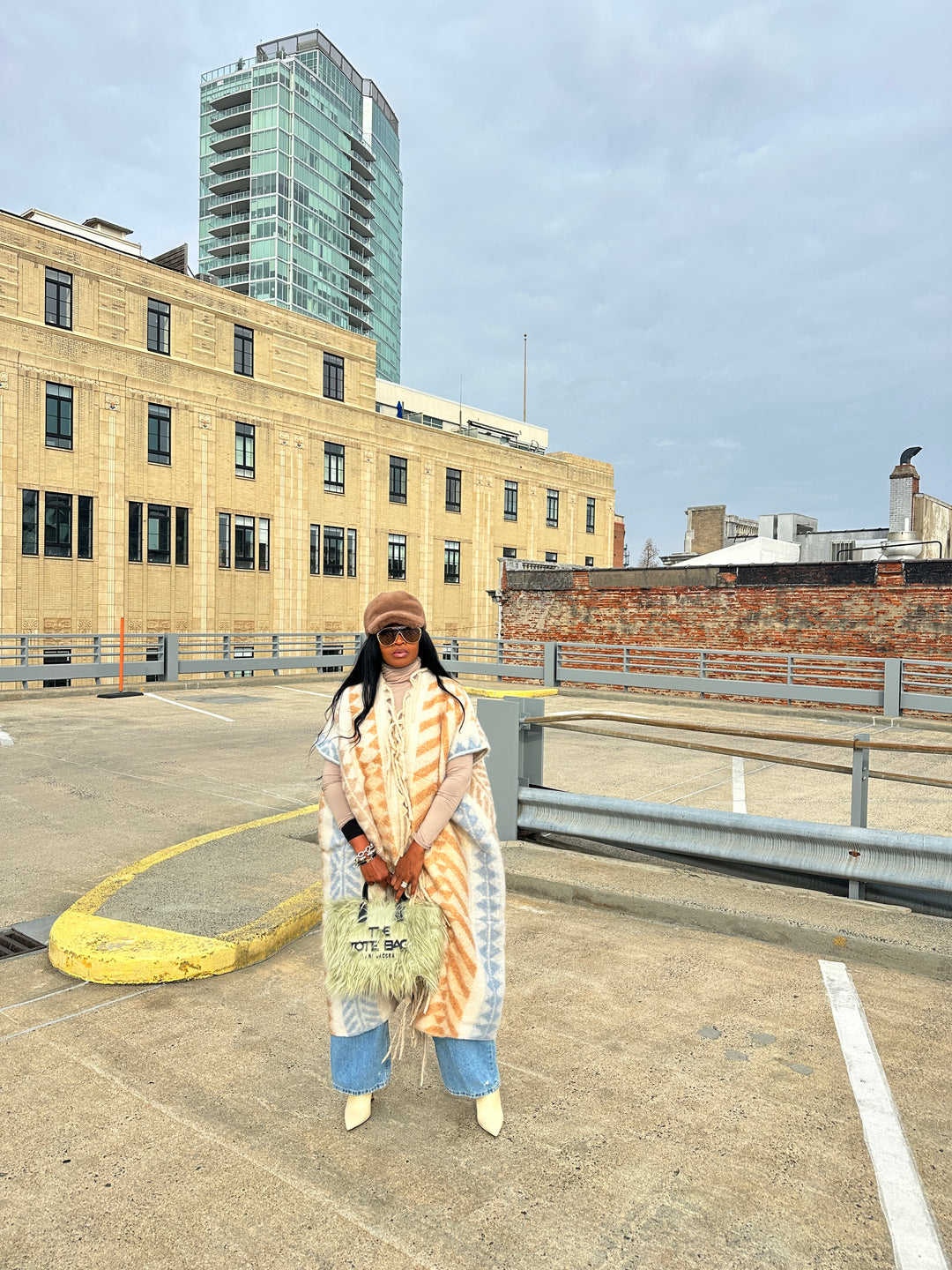 Rich Auntie Mixed Print Winter Open Front Corded Kimono -Cream Tan Light Blue Blend Ships 1/30