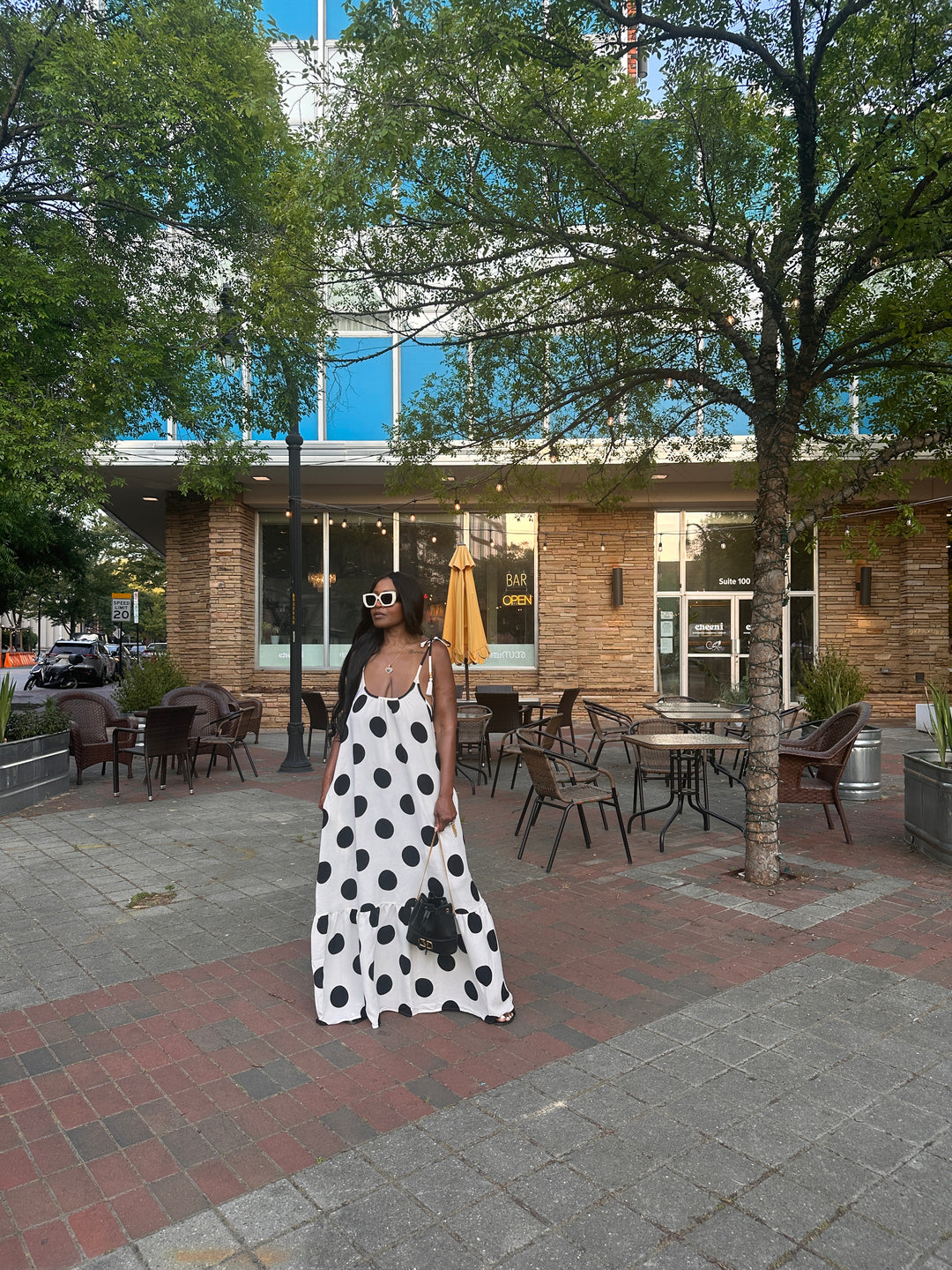 Pretty in Polka Dots Black and White Low Back Maxi Dress with Pockets