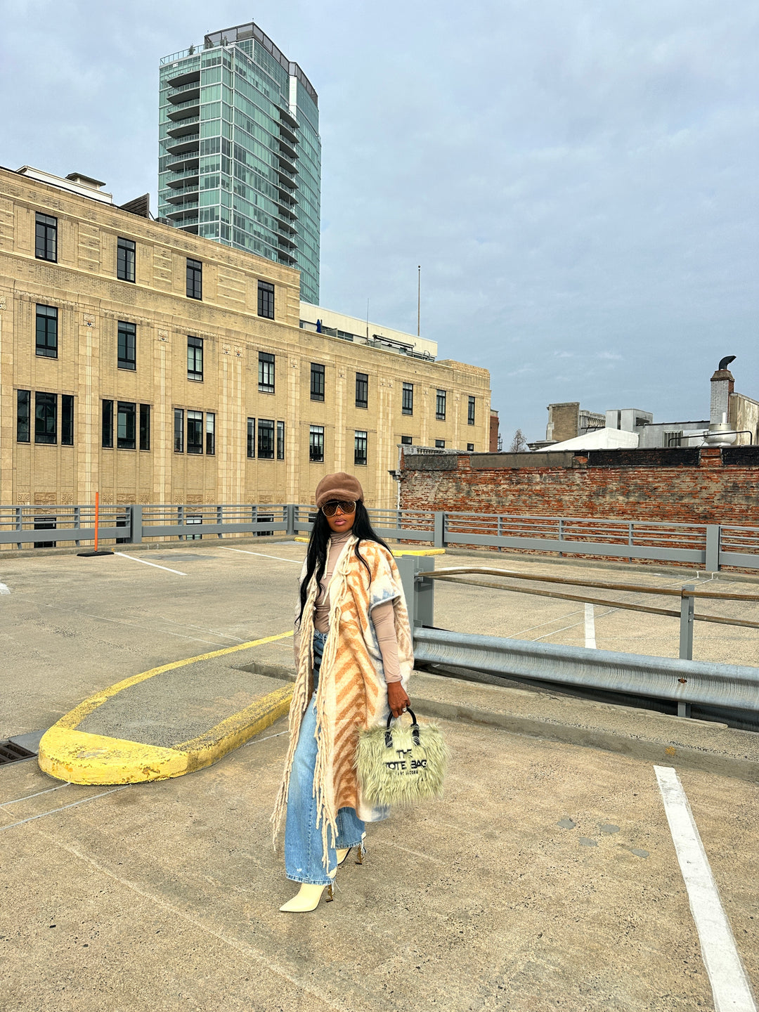 Rich Auntie Mixed Print Winter Open Front Corded Kimono -Cream Tan Light Blue Blend Ships 1/30