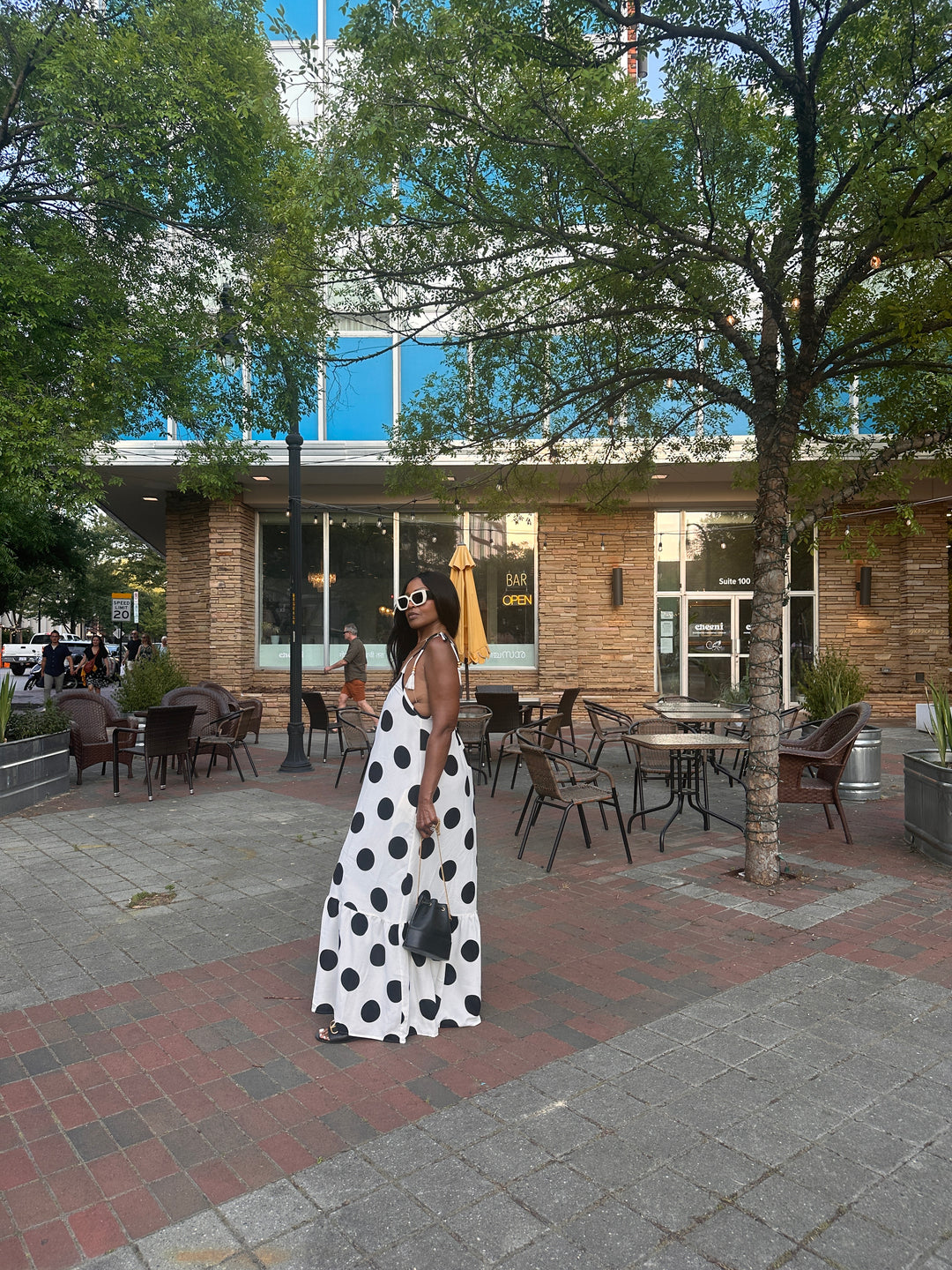 Pretty in Polka Dots Black and White Low Back Maxi Dress with Pockets