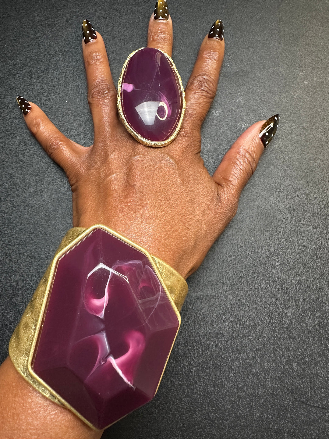 Hexagon Sculpted Hinged Bangle Bracelet - Purple