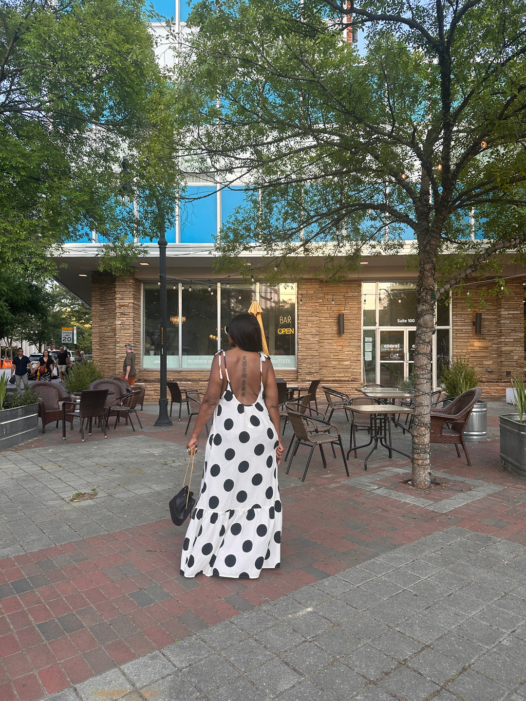 Pretty in Polka Dots Black and White Low Back Maxi Dress with Pockets