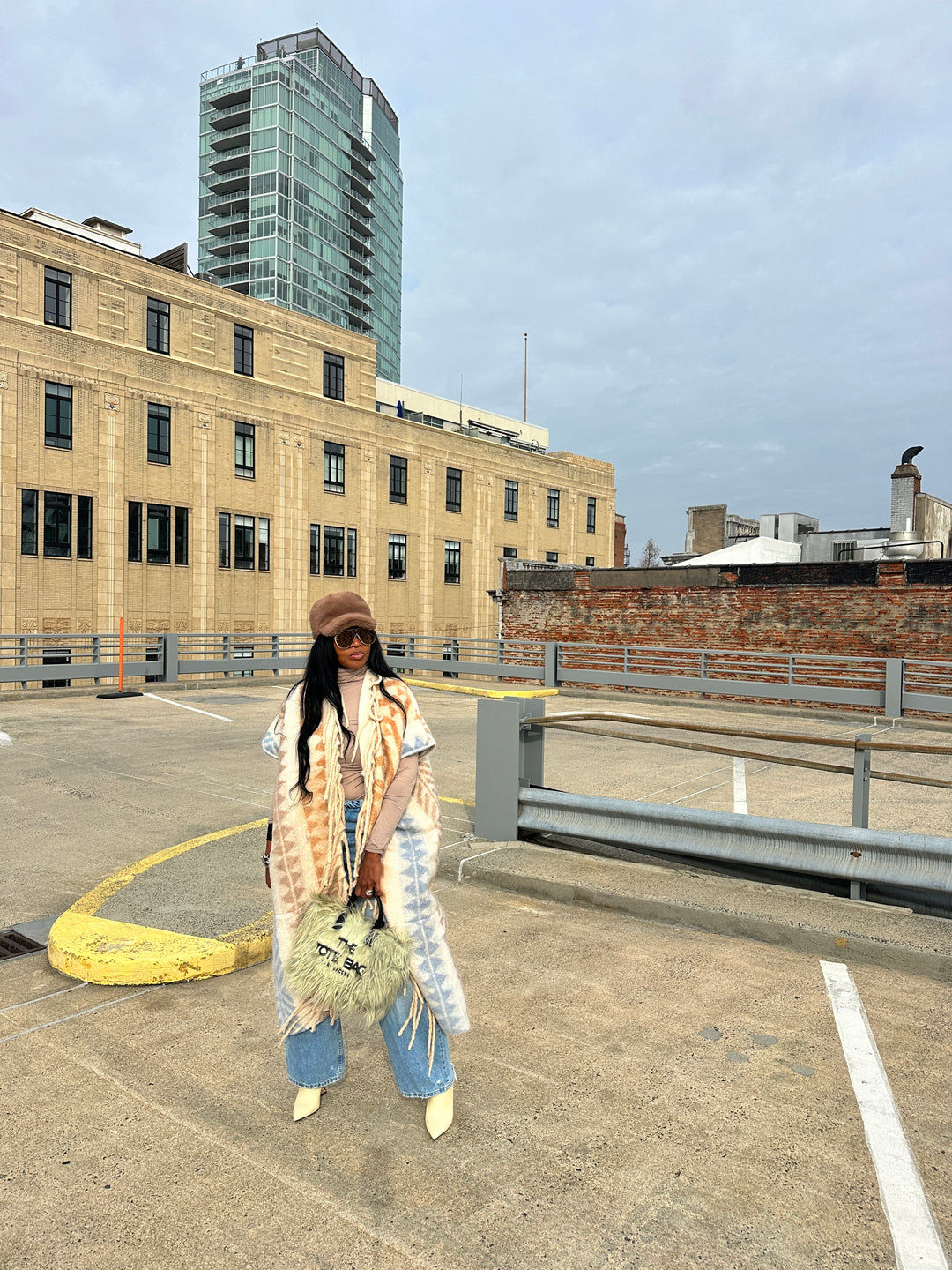 Rich Auntie Mixed Print Winter Open Front Corded Kimono -Cream Tan Light Blue Blend Ships 1/30