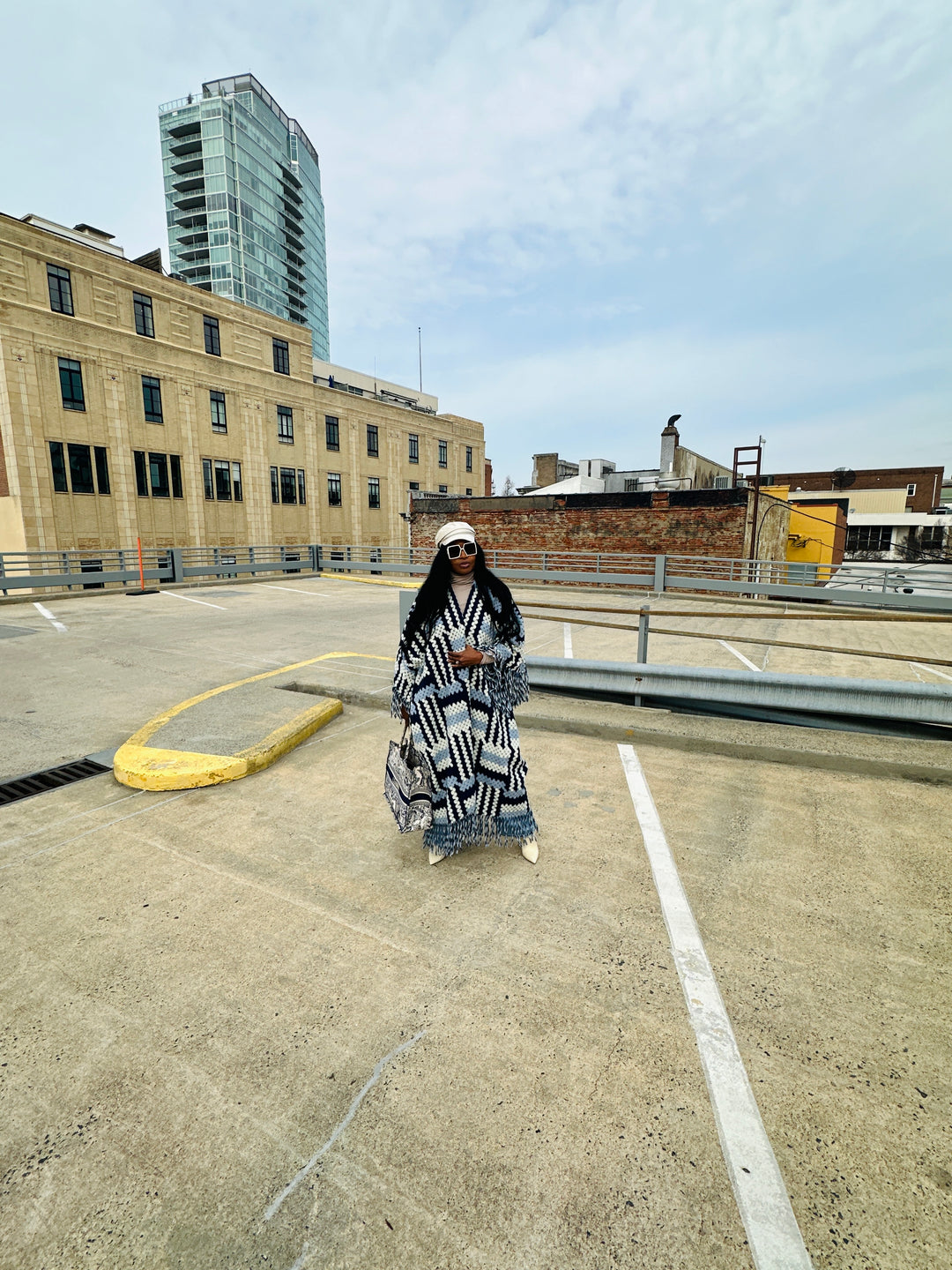 New Phoenix Crochet Kimono Coat - Navy Light Blue White Blend
