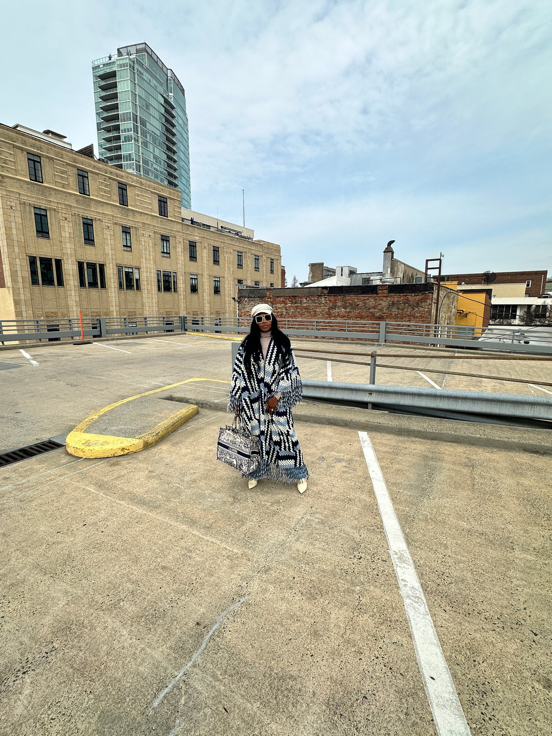 New Phoenix Crochet Kimono Coat - Navy Light Blue White Blend