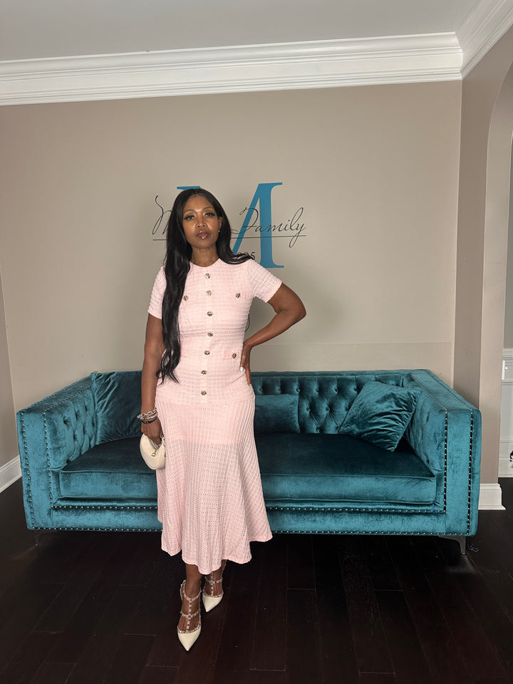 Class Act Stretch Flirty Hem Midi Dress - Soft Pink