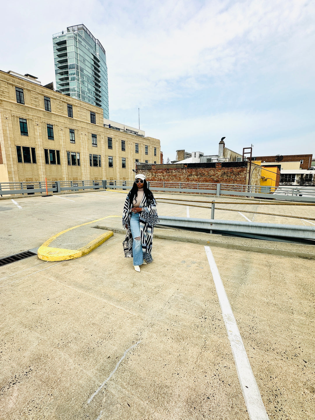 New Phoenix Crochet Kimono Coat - Navy Light Blue White Blend