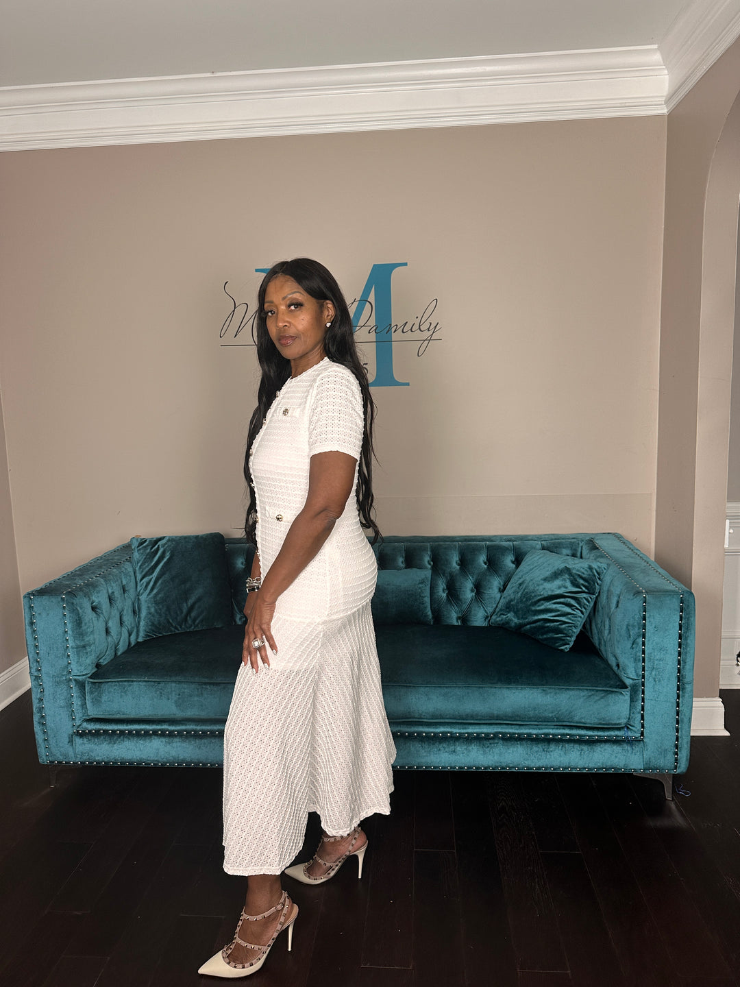 Class Act Stretch Flirty Hem Midi Dress - White
