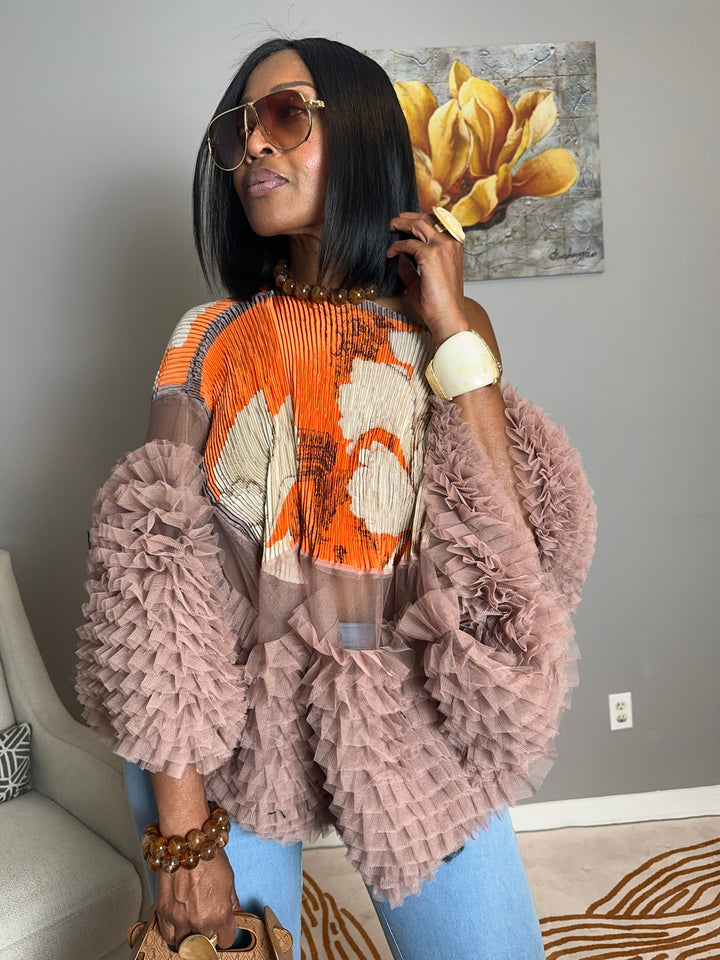 So Fancy  Ruffled Top - Orange Cream Tan Blend Ships 10/27