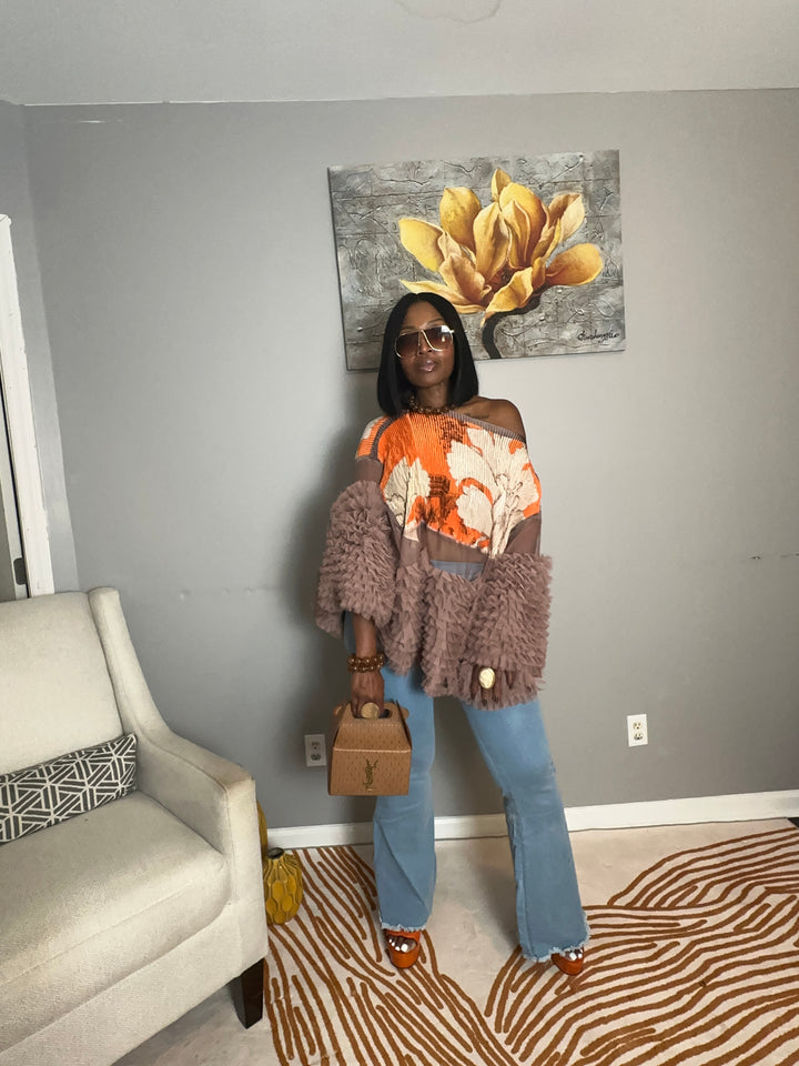 So Fancy  Ruffled Top - Orange Cream Tan Blend Ships 10/27