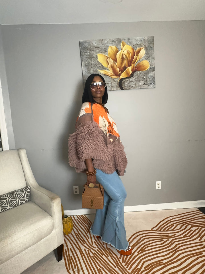 So Fancy  Ruffled Top - Orange Cream Tan Blend Ships 10/27