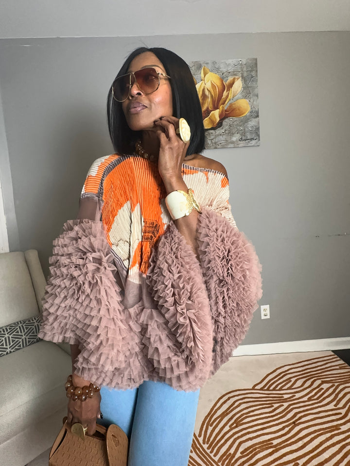 So Fancy  Ruffled Top - Orange Cream Tan Blend Ships 10/27