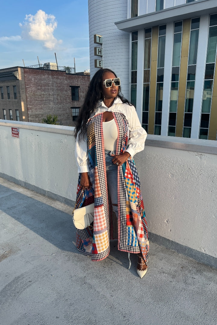 RESTOCKED Remix Shirt and Open Front Satin Kimono  - Plaid Blend Ships 10/5