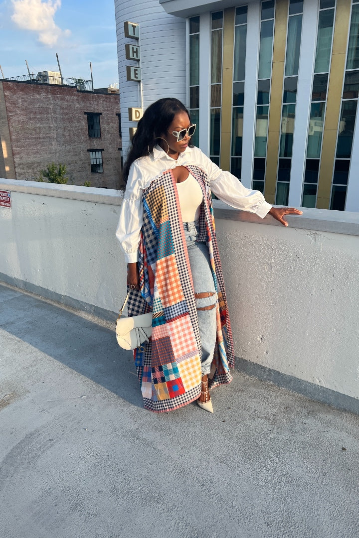 RESTOCKED Remix Shirt and Open Front Satin Kimono  - Plaid Blend Ships 10/5