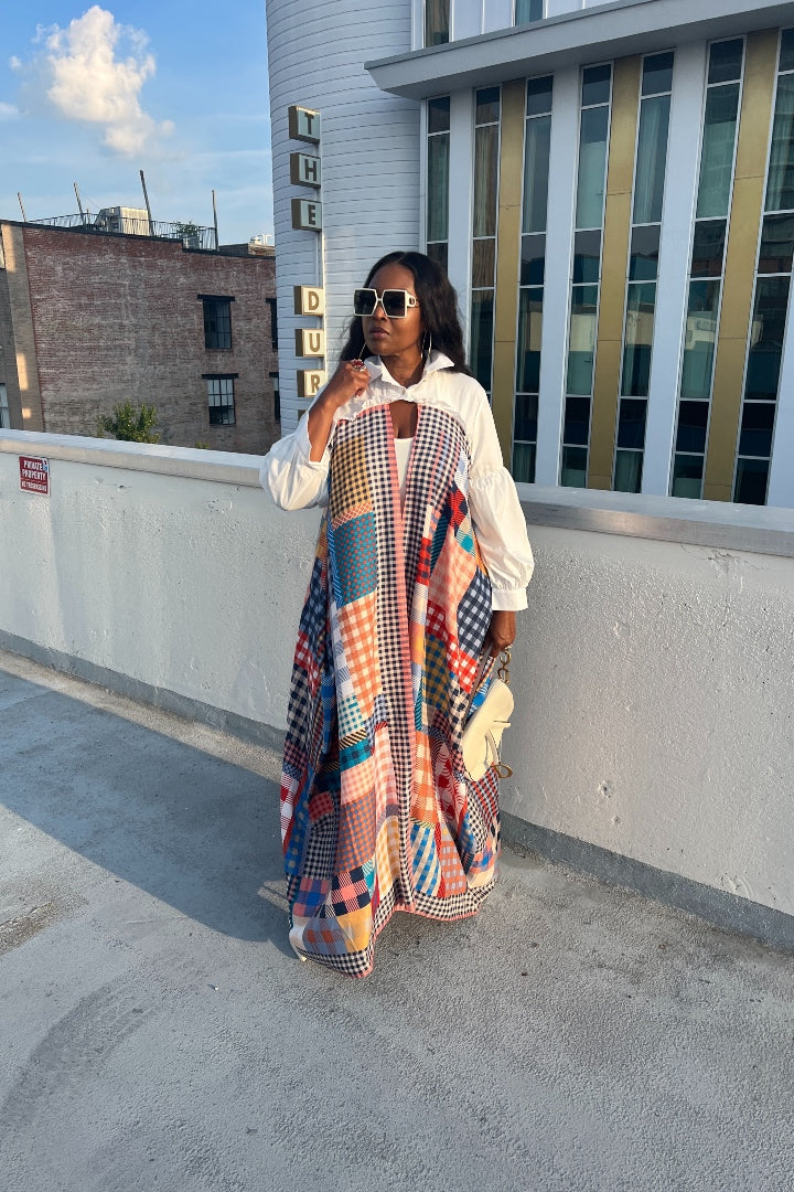 kimono shirt dress Long Kimono Modest Outerwear Shirt Dress in Flared Black Medium (12-14) / Tall (5'6" +) / Black Floral