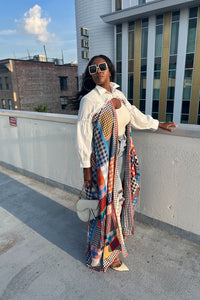 RESTOCKED Remix Shirt and Open Front Satin Kimono  - Plaid Blend Ships 10/5
