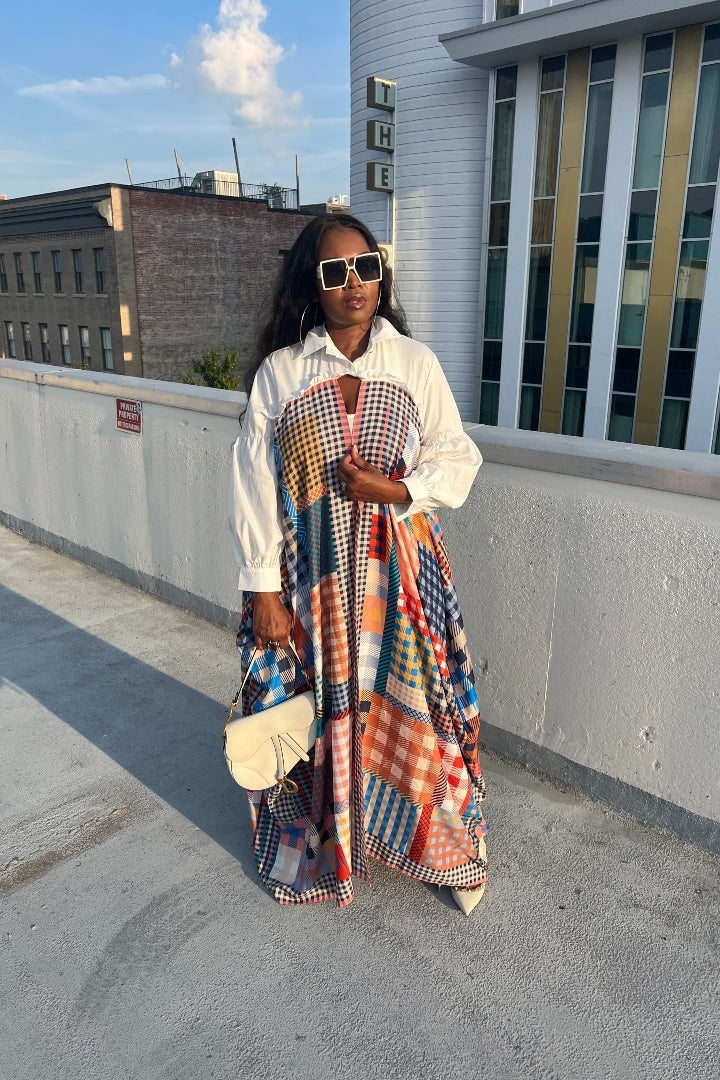 RESTOCKED Remix Shirt and Open Front Satin Kimono  - Plaid Blend Ships 10/5