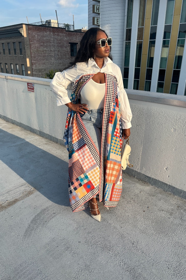 RESTOCKED Remix Shirt and Open Front Satin Kimono  - Plaid Blend Ships 10/5