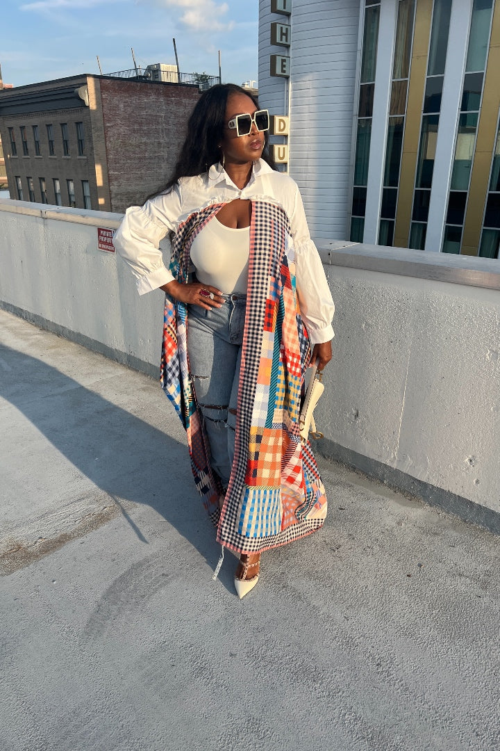RESTOCKED Remix Shirt and Open Front Satin Kimono  - Plaid Blend Ships 10/5