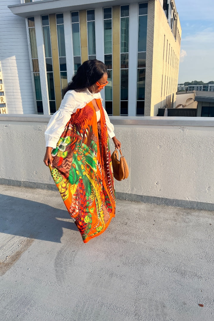 RESTOCKED Remix Shirt and Open Front Satin Kimono  - Orange Blend Ships 5/28