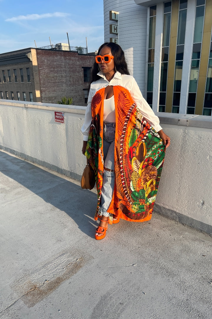 RESTOCKED Remix Shirt and Open Front Satin Kimono  - Orange Blend Ships 5/28