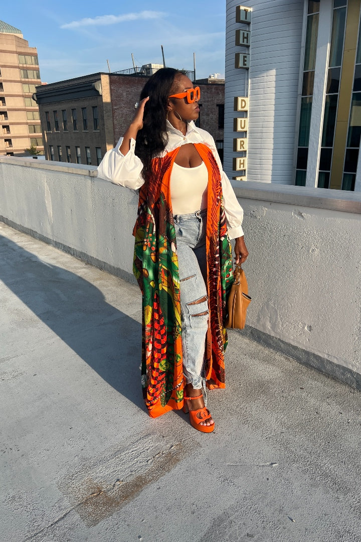 RESTOCKED Remix Shirt and Open Front Satin Kimono  - Orange Blend Ships 5/28