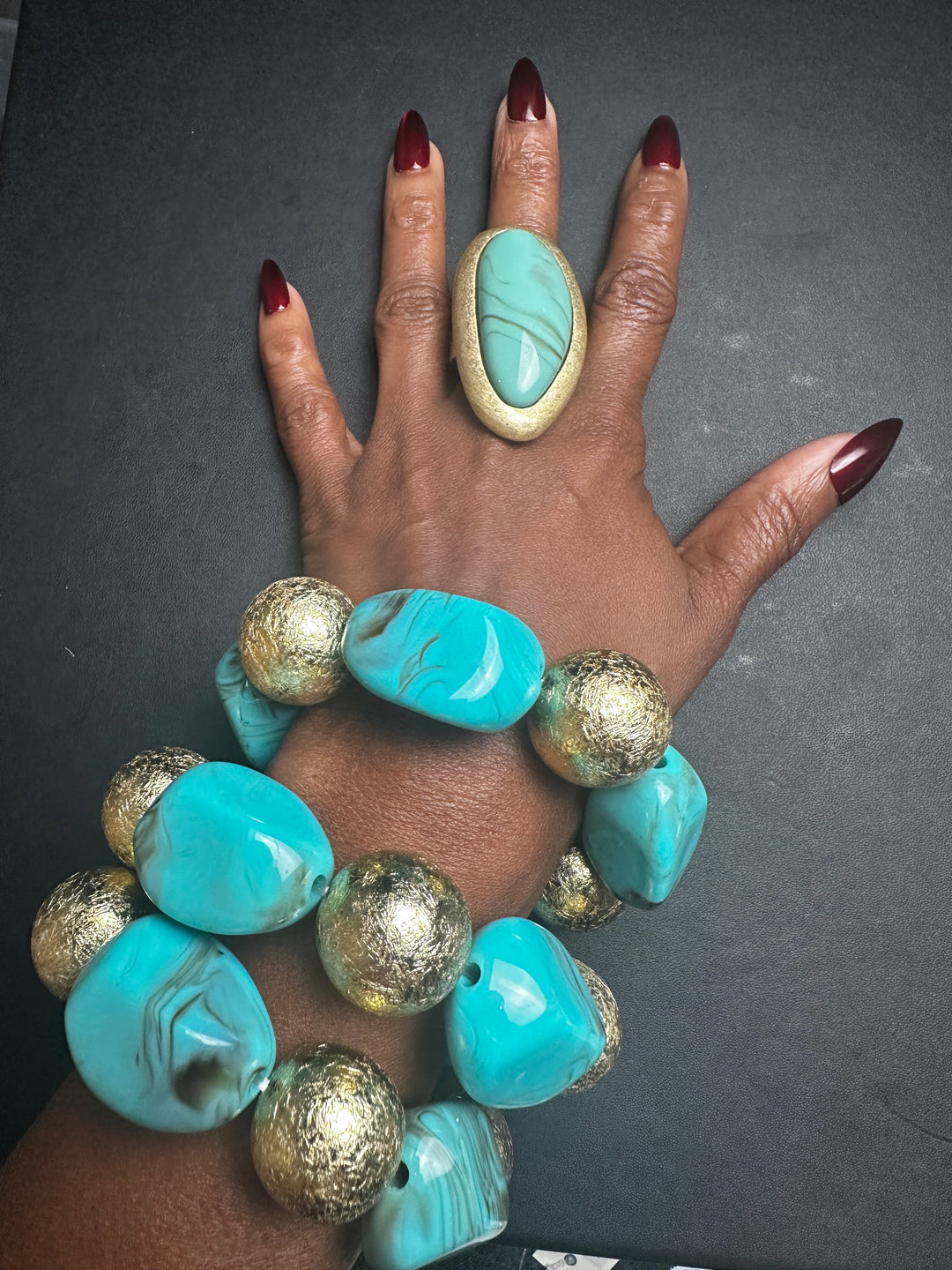 RESTOCKED Halo Stretch Beaded Bracelet  - Turquoise Gold