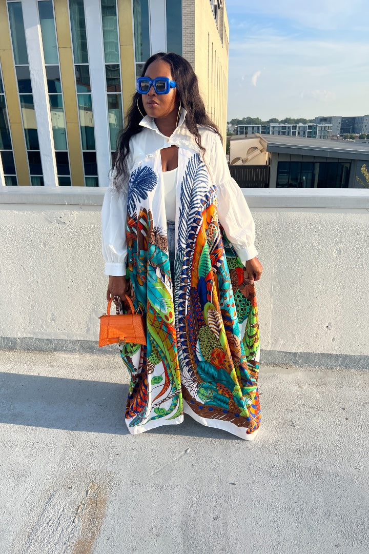 RESTOCKED Remix Shirt and Open Front Satin Kimono  - White Blend Ships 10/5