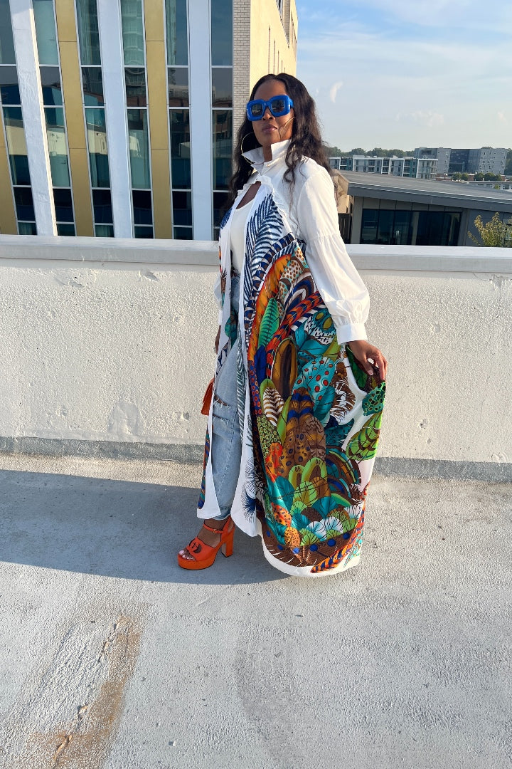 RESTOCKED Remix Shirt and Open Front Satin Kimono  - White Blend Ships 10/5
