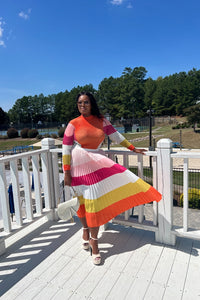 Classy and Fabulous  2 pc long sleeve pleated A line skirt set - Pink Orange Blend