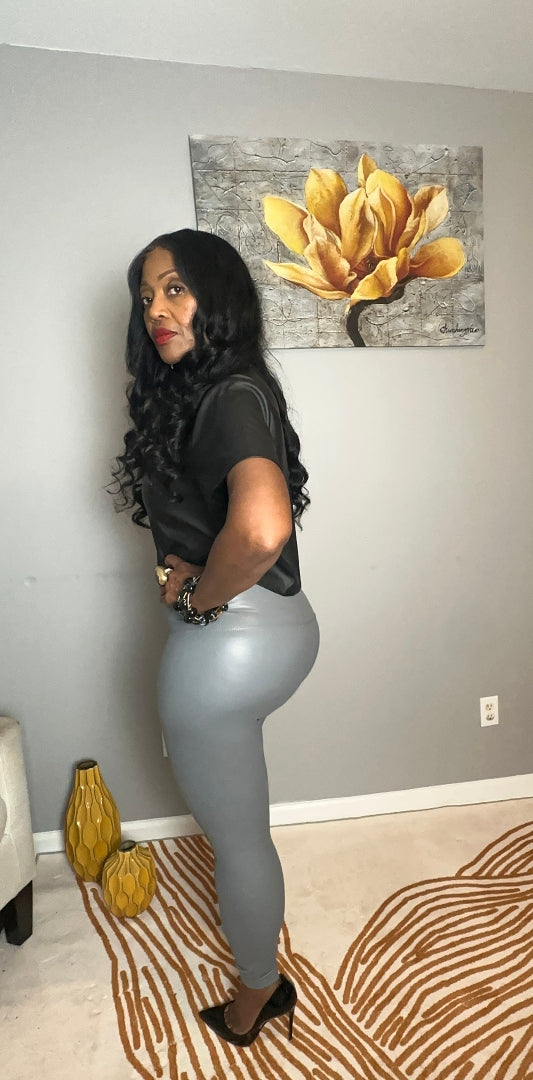 Stretch Faux Leather Leggings - Grey S-XL