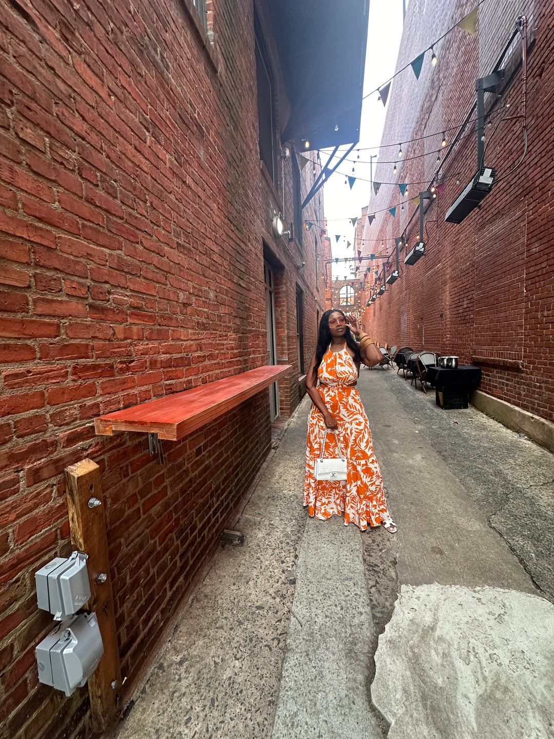 Mykonos Floral Orange and White Maxi Dress